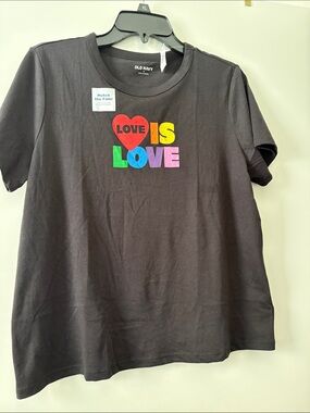 Old Navy Black Short-Sleeve Tee with Rainbow "Love Is Love" Graphic